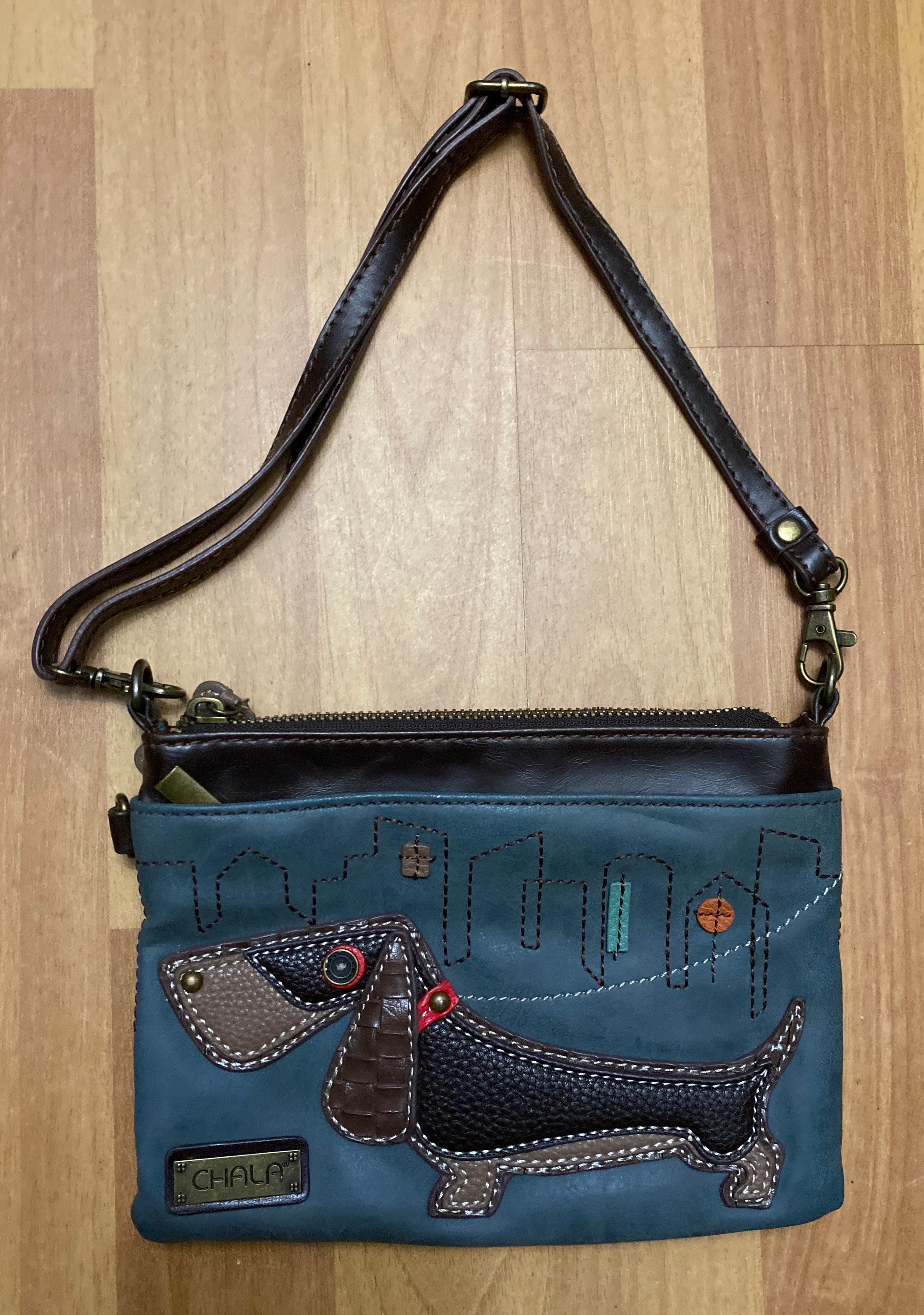 Chala Dragonfly Wallet Crossbody Purse Teal & Brown 7” x 4.5” Colorful