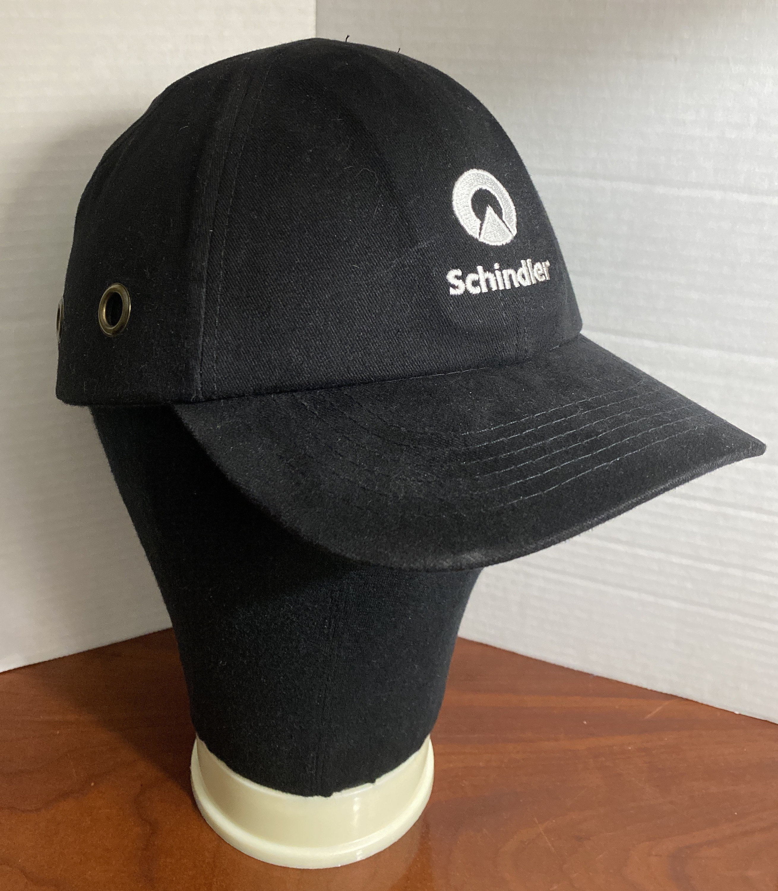 Rare Schindler Black Hard Shell Plastic 100% Cotton Cap Hat