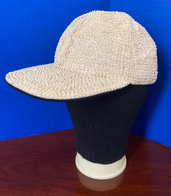 Vintage JC Bling All Beaded Ivory Color Cap Hat Wo