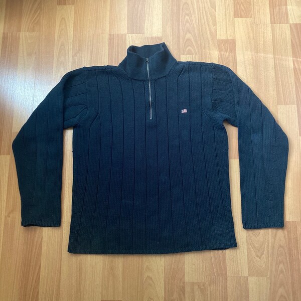 Vintage 90s Polo Jeans Co. Ralph Lauren Quarter Zip Knitted Navy Blue Sweater