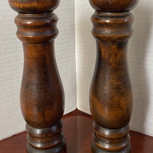 Vintage 70s Salt and Pepper Shakers 9” Wooden Dark Brown