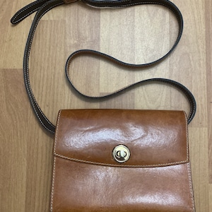 Vintage Braune Leder Crossbody Schulter Handtasche Made in Japan