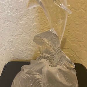 Vintage 1980s Crystal d Arques Dolphin dancing atop waves frosted and clear crystal glass figurine Made in France