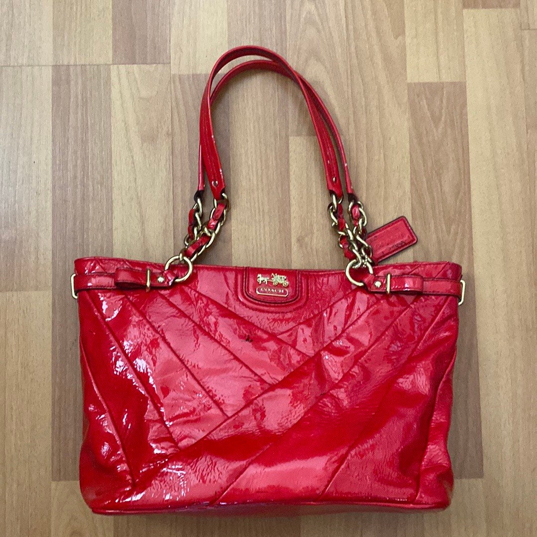 Coach Glossy Red Patent Leather Shoulder Bag Shoulder Tote Bag H1220 21300 Etsy Ireland