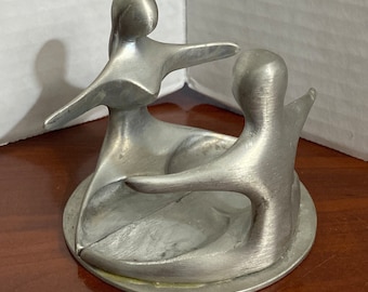 Vintage Rare Terufim Handcrafted Israeli Heavy Pewter Art Man and Woman Embrace Figurine Home Decor
