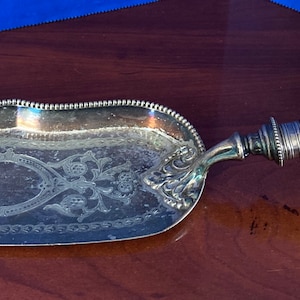 Vintage Late 1800s Antique Silver Plated Crumb 13” Scoop Tray & Wood Handle