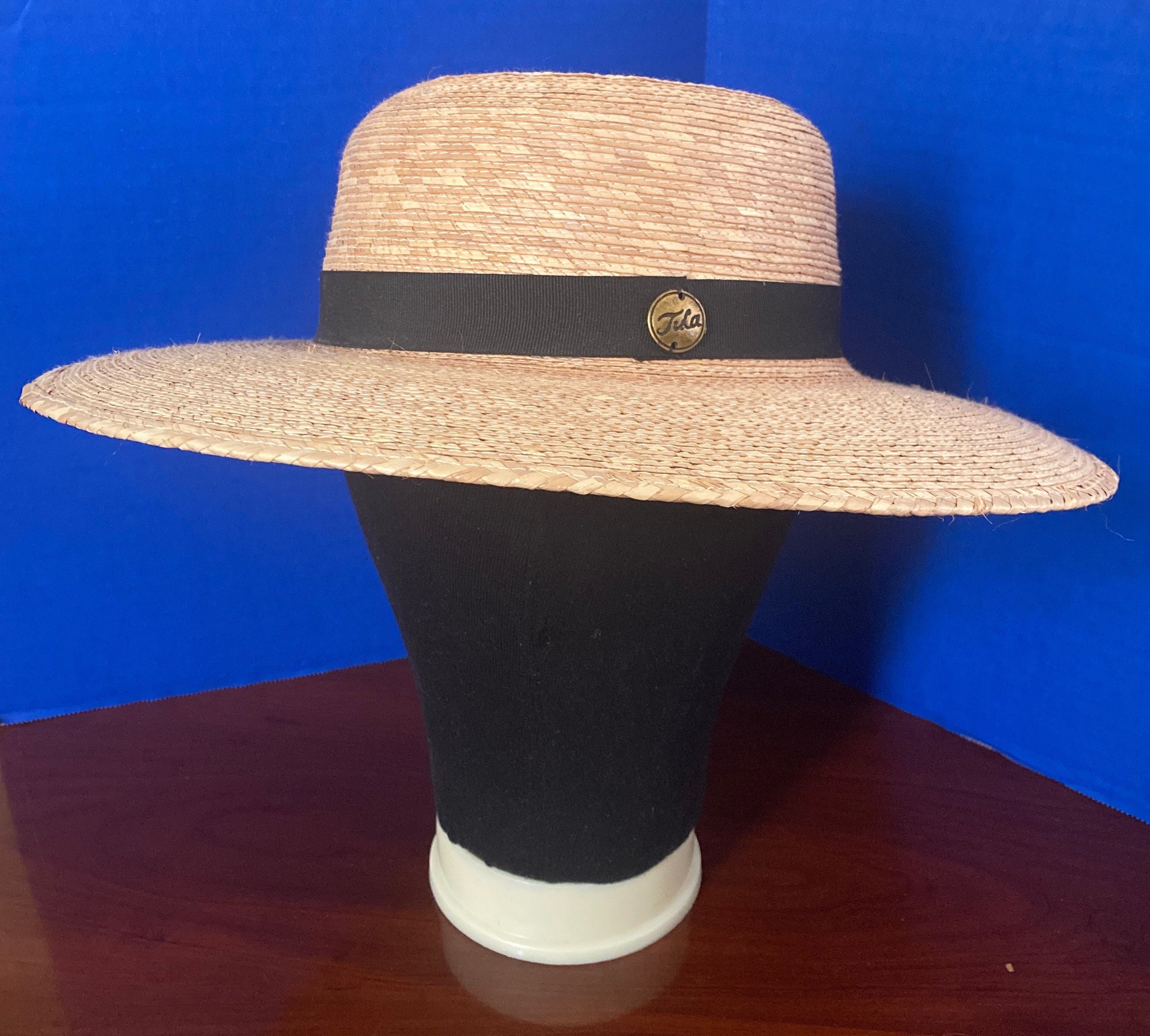 Vintage Tula Women’s Sun Ranch Beach Straw Hat Country Cottage, Black Ribbon and Wide Brim