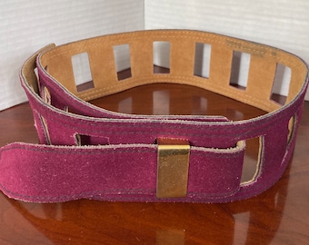 Vintage Anne Klein Purple Suede Leather Wide Belt Women Size Medium