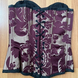 Floral Burgundy & Gold Corset Lingerie Women Small