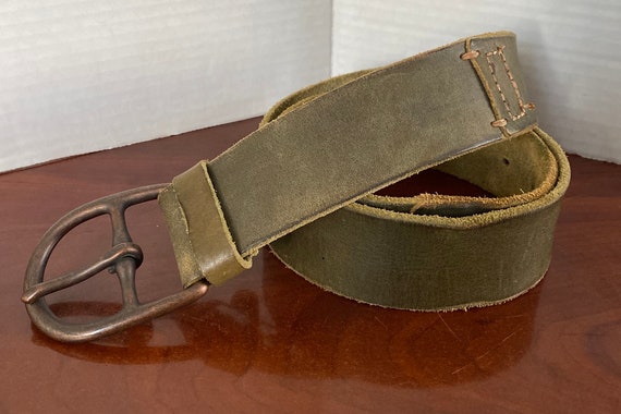 Vintage Lucky Brand Green Wide Leather Belt & Solid Brass Buckle Men 36 -   Canada