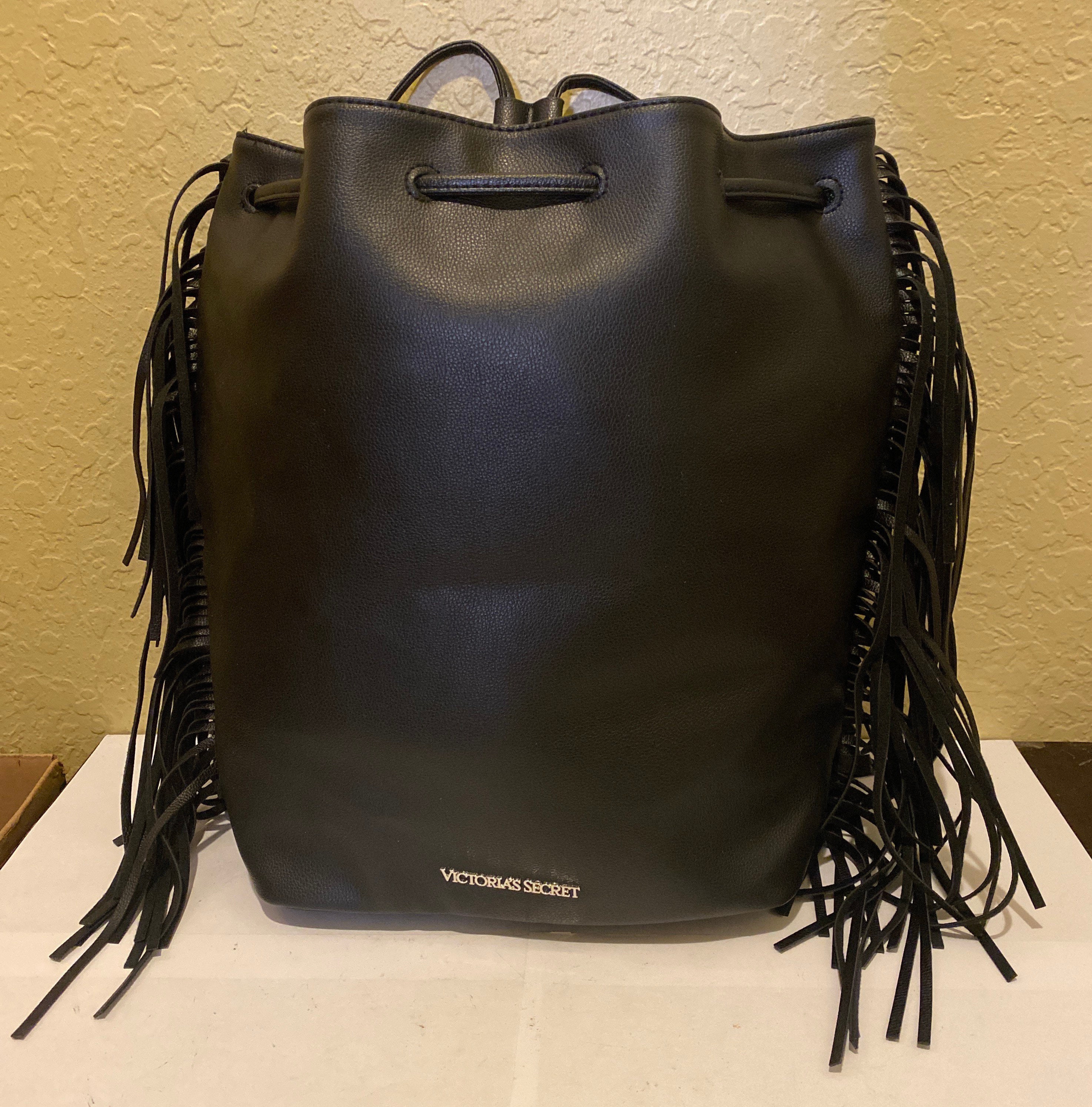 Victoria's Secret Limited Edition Faux Leather Fringe Tote Bag Black