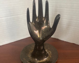 Vintage 70s Solid Brass Lady Hand Sculpture Art Paperweight Handmade in India