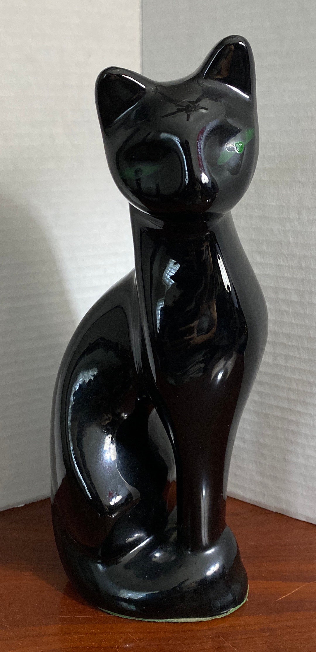 Vintage 10 Black Cat Ceramic Statue Figure Green Eyes Home Etsy