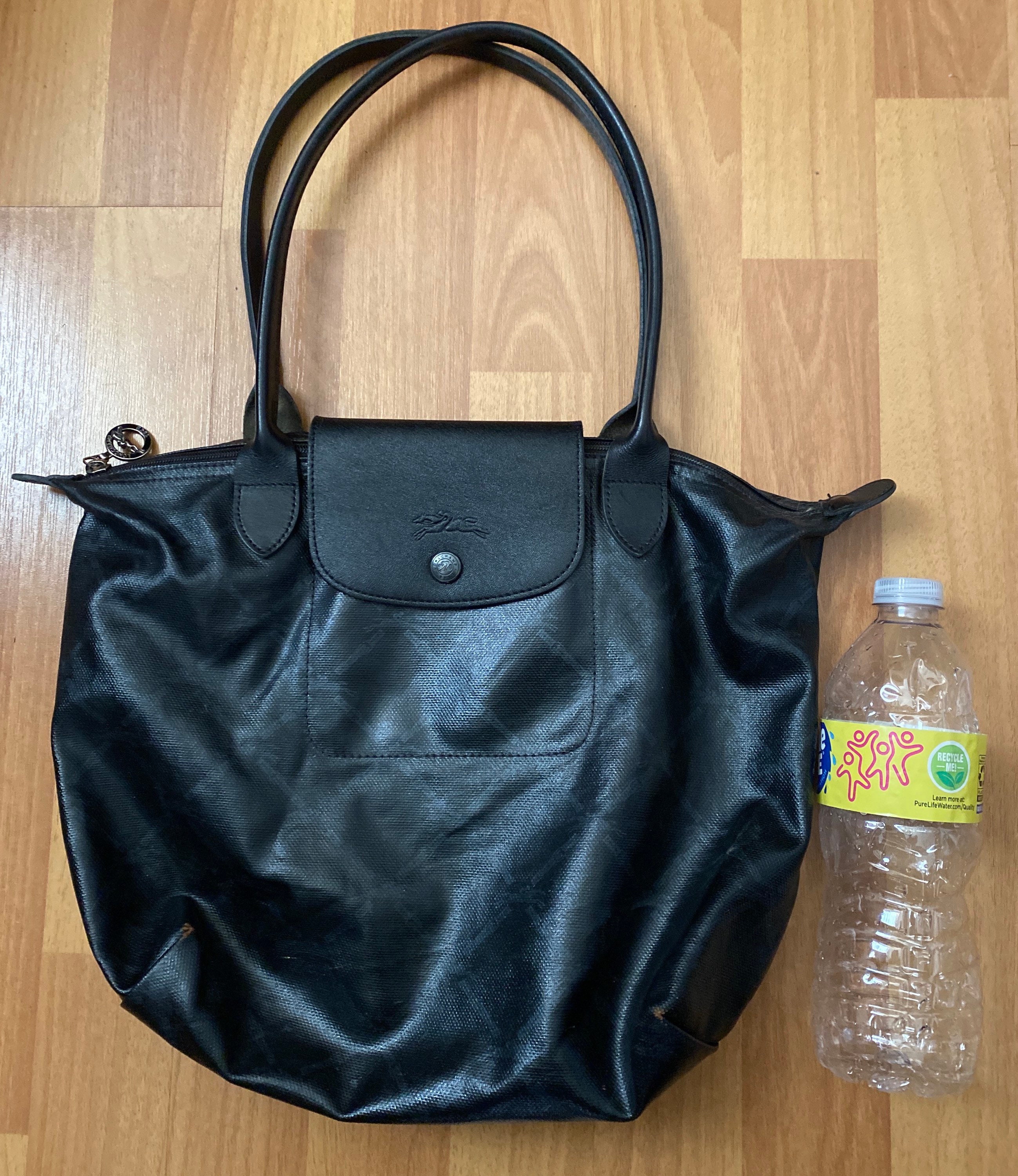 Longchamp, Bags, Vintage Longchamp Black Le Pliage Nylon Leather Hobo  Shoulder Bag