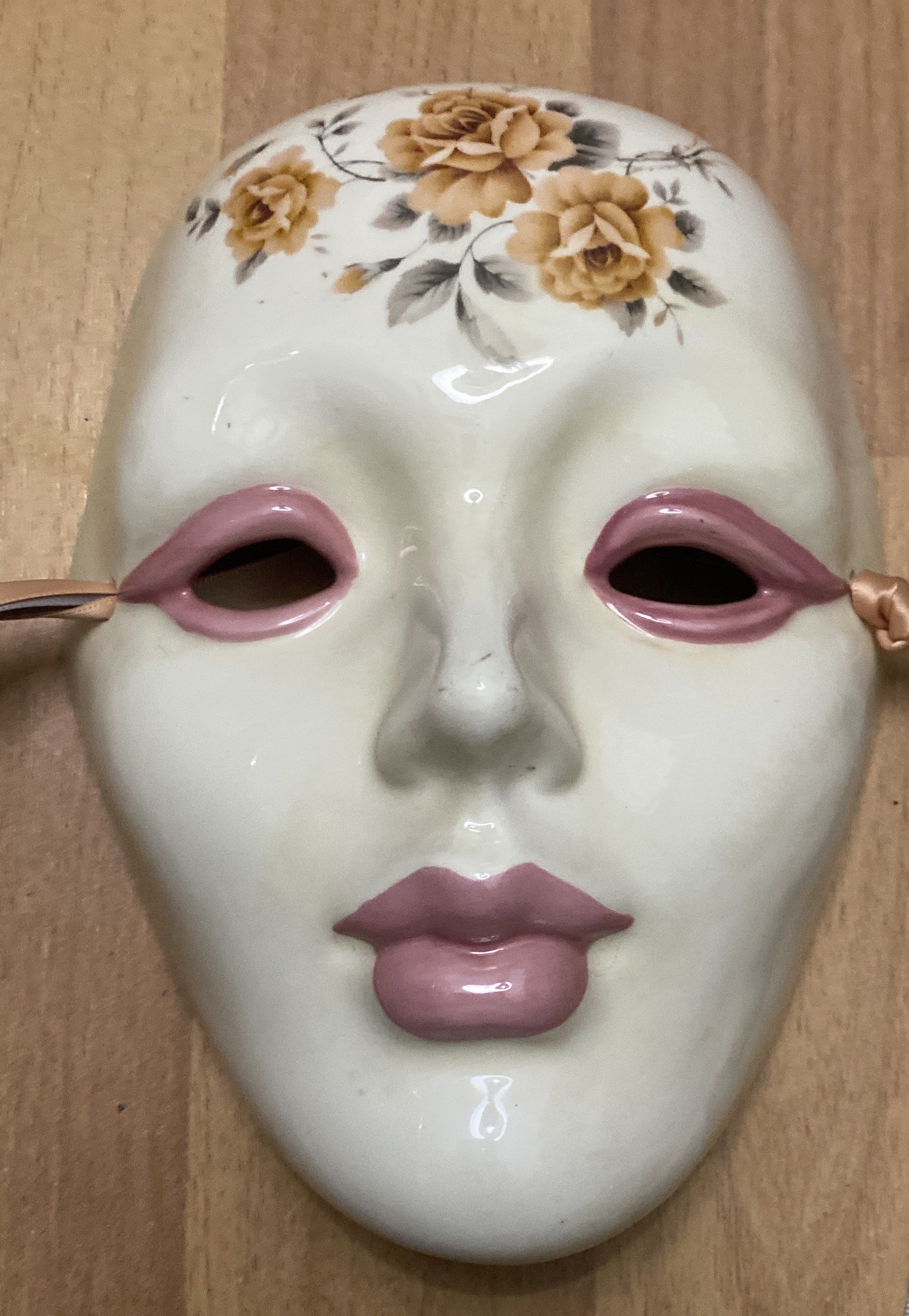 Vintage Hand Painted Porcelain Mask Wall Decor Etsy