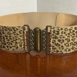 LEATHER ROCK Cheetah Print Rhinestones Genuine Leather Wide 3” Stretch Women 28 Made in USA