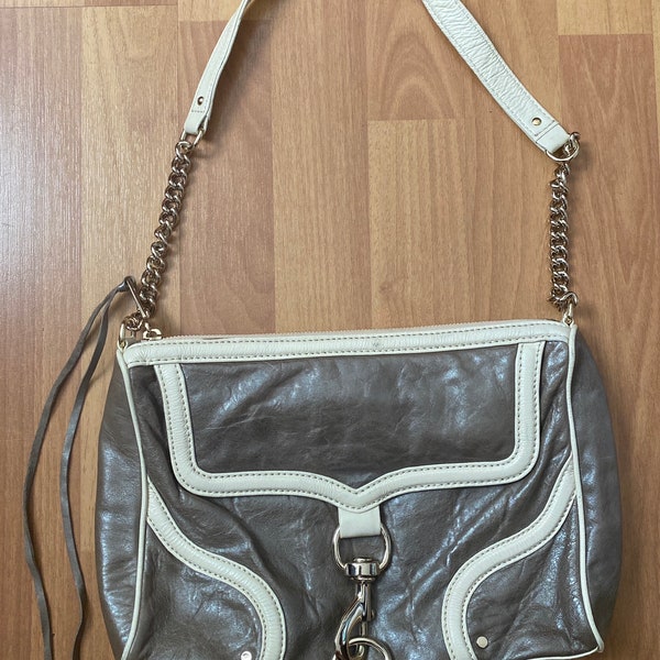 Rebecca Minkoff Rare Stone Color Leather & White Trim Shoulder Bag Chain Strap