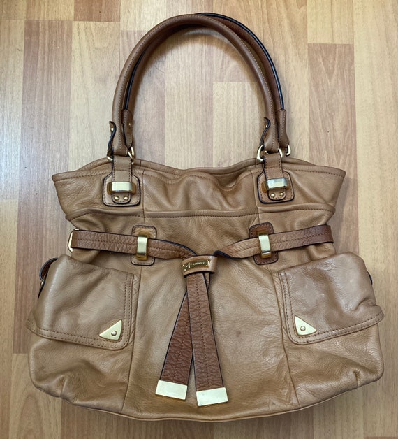 B Makowsky Tan Carmel Leather Shoulder Bag Purse Tote Etsy