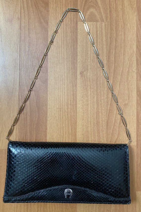 Vintage Etienne Agner Black Snakeskin Shoulder Bag