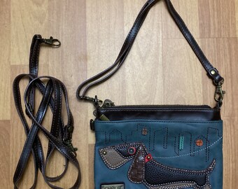 Chala Bags Faux Leather Dachshund Wiener Dog Grey Brown