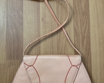 Vintage Retro Light Peach Leather Long Evening Clutch Crossbody Bag Purse