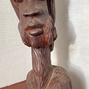 Vintage Hand Carved 13” Solid Wooden Man head with beard by David