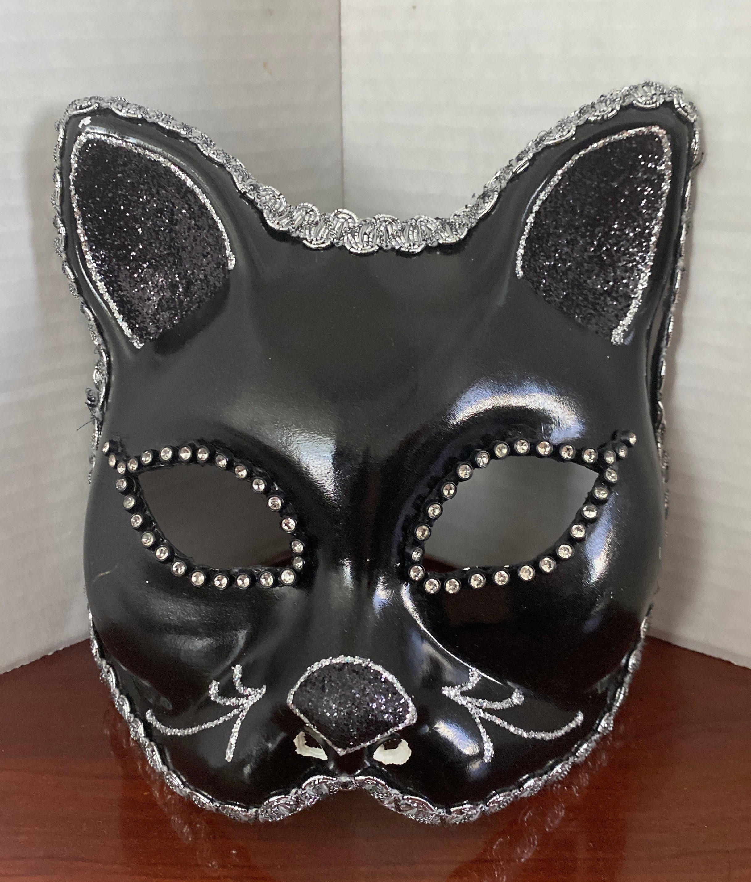 Vampire Diaries Black Crystal Gem Venetian Mask Masquerade Metal Filigree