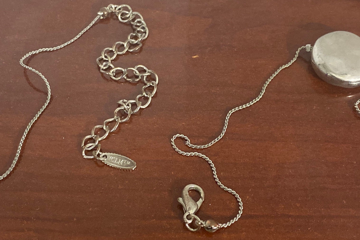 Vintage 80s VCLM Metal Disc Silver Tone Chain Necklace With