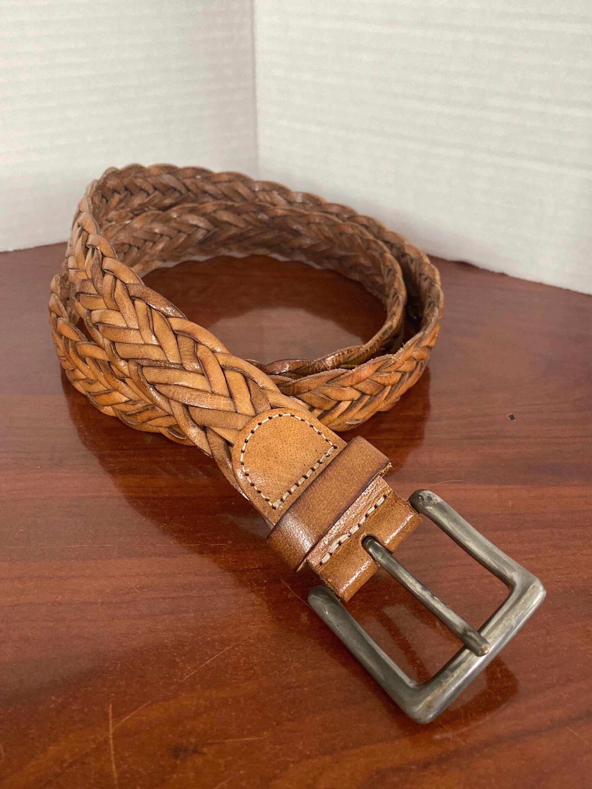 Brooks Brothers Braided Woven Belt Brown Leather & Brass Buckle Unisex One  Size Made In Italy