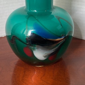 Glass Art Vase with White lining Hand Blown Glass Green Multicolor