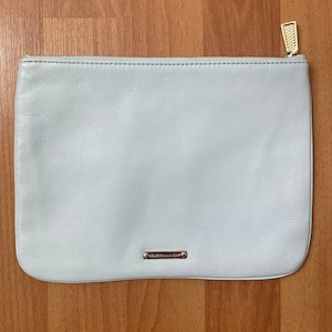 Rebecca Minkoff Zipper Leather Pouch Clutch Light Blue