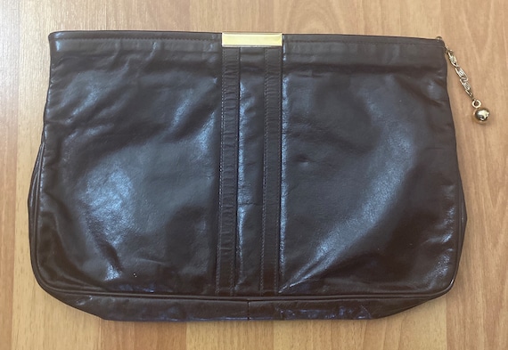 Vintage 1970s Brown Soft Leather Evening Clutch B… - image 1