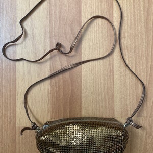 Antieke jaren 1990 Tinny Gold Tone Metallic Beaded Elegante Avond Crossbody Schouder Handtas Clutch Portemonnee