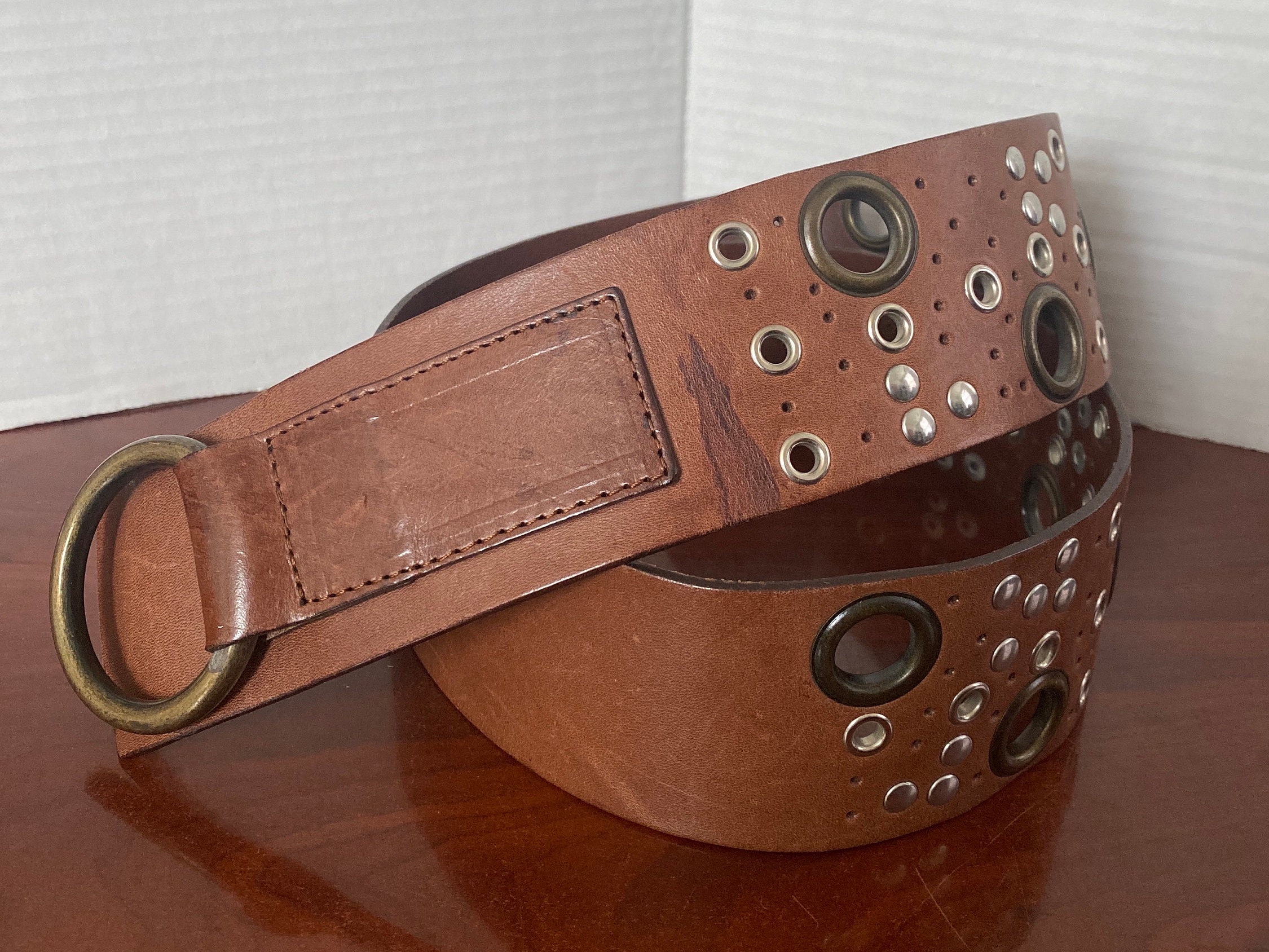 Antoniazzi Firenze Studded Belt Leather Brown Wide Women 