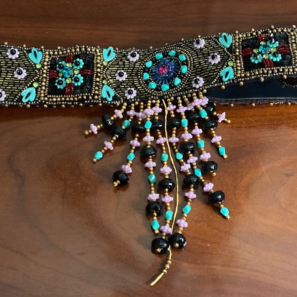 Black Beaded Belt Etsy