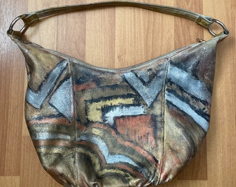 Vintage Tignanello Hand Painted Multicolor Leather Hobo Shoulder Bag