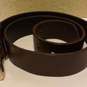 Vintage Nautica Full Grain Italian Brown Western Leather Belt Solid Brass Buckle Made in Italy image 3