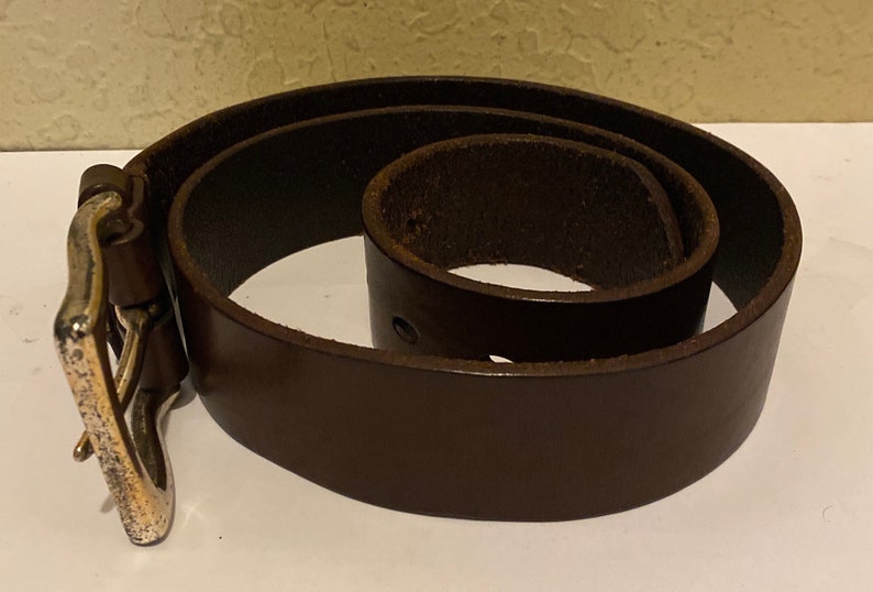 Vintage Nautica Full Grain Italian Brown Western Leather Belt Solid Brass Buckle Made in Italy image 3