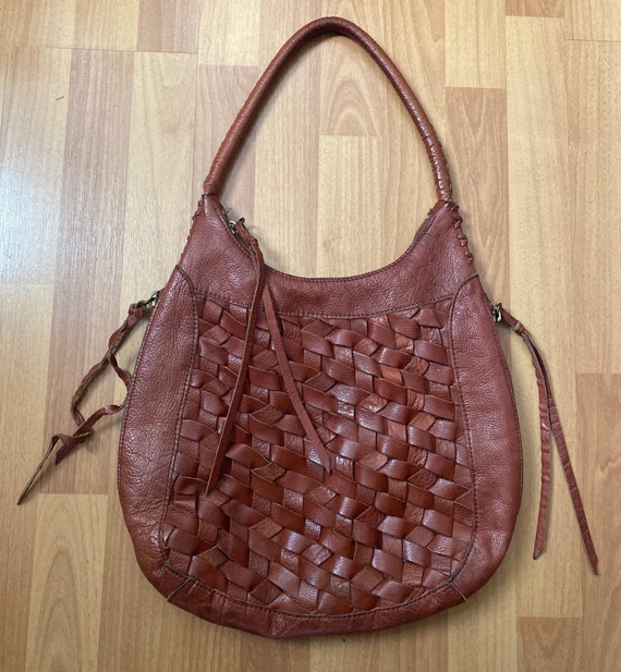 Linea Pelle Brown Leather Hobo Weaved Shoulder Bag