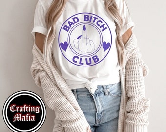 Camiseta Bad Bitch Club / Sarcastic / Crewneck / Suéter / Gildan unisex / Camisa blanca / Diseño púrpura / Bad Bitch Club / Camisa divertida