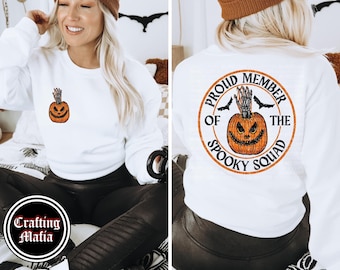 Stolzes Mitglied des Spooky Squad Halloween Shirt Crewneck | Gruselige | Herbst | Gruseliges Shirt | Crewneck Pullover | Halloween | Kürbisse