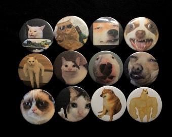 Cats and Dogs Memes Pins, Pin Set, Dog Memes, Cat Memes, Meme Pins
