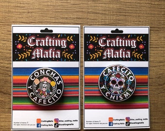Conchas y Cafecito Pin | Cafecito y Chisme | Latina | Starbucks | Gift for her | Hispanic Pin | Spanish Gift | Coffee lover | Pushback pin