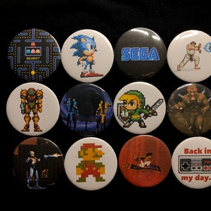 Retro Games Pins Set, Retro Games, Pac Man, Sega, Custom Pins, Custom Buttons, Retro Gamer