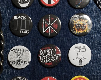 Punk Rock Buttons, Punk Rock Band, Misfits, Bad Religion, Circle Jerks, Black Flag, Dead Kennedys, Ramones, Band Pins, Band Logos, Fan Art