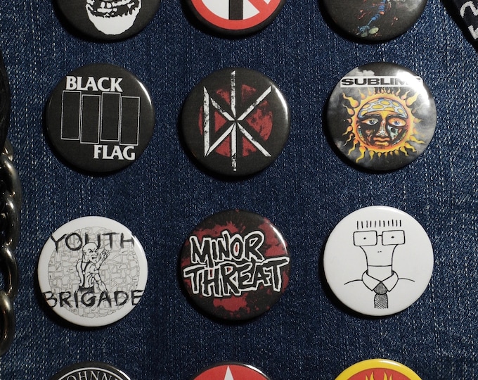Punk Rock Buttons, Punk Rock Band, Misfits, Bad Religion, Circle Jerks, Black Flag, Dead Kennedys, Ramones, Band Pins, Band Logos, Fan Art