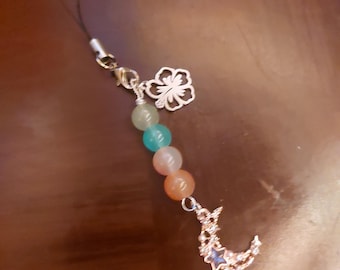 Crystal Moon Flower Phone Charm