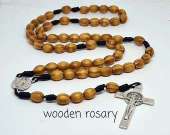 Rosario de San Benito, rosario de madera, coronilla católica, rosario con 10 x 8 mm, regalo de Medjugorje, regalo de oración, rosario hecho a mano, rosario de regalo único