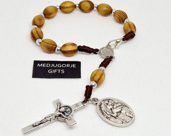 Rosario de coche de San Cristóbal, coronilla de coche de San Cristóbal, Coronilla de madera para coche, Rosario de viaje, rosario automático, Accesorios de oración, coche de protección