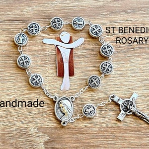 ST BENEDICT-rozenkrans voor één decennium, handgemaakte rozenkrans één decennium, aangepast predikantcadeau, zakrozenkrans, kruisbeeld van Sint-Benedictus, benedictijnse rozenkrans
